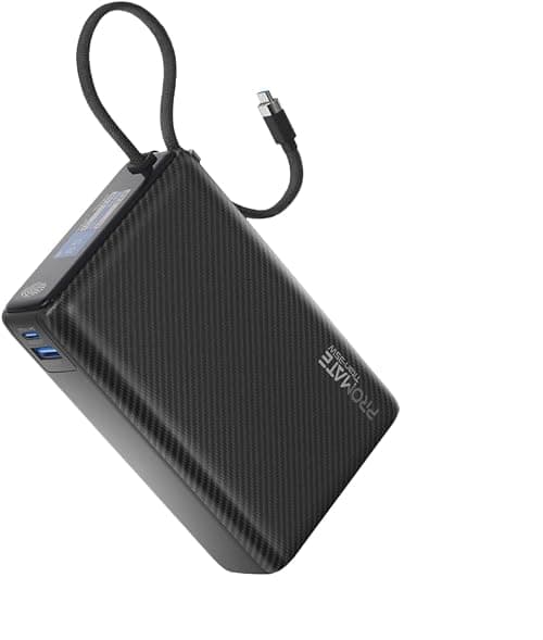 Promate 20000mAh Power Bank with Built-in USB-C Cable, 35W PD Fast Charging Portable Charger with TFT Smart Display, 3-Port, USB-C, USB-A for iPad, iPhone 17/16 Series, Samsung S26 Ultra, Airpods More on Amazon - Best Deal Finder