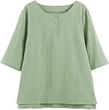 Minibee Women's 3/4 Sleeve Cotton Linen Jacquard Blouses Top T-Shirt - Best Deal Finder
