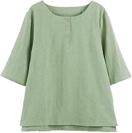 Minibee Women's 3/4 Sleeve Cotton Linen Jacquard Blouses Top T-Shirt - Best Deal Finder