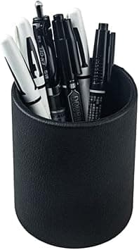 Pen Pencil Holder Cup Container PU Leather Desk Organizer Stand Decor Brush Scissor Holder Decoration Office Desk Home School (3.3" x 3.3" x 4", Black) على Amazon.ae - متتبع الأسعار