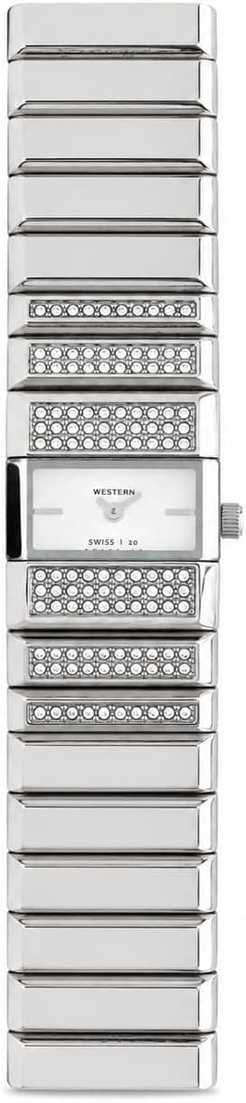 Western Watches Rectangle Women's Watches - Silver Toned Diamond Adorned, Analog Bracelet Style Watch for Women with White Dial, Stainless Steel Strap & Quartz Movement, Elegant Gifts for Women على Amazon.ae - متتبع الأسعار
