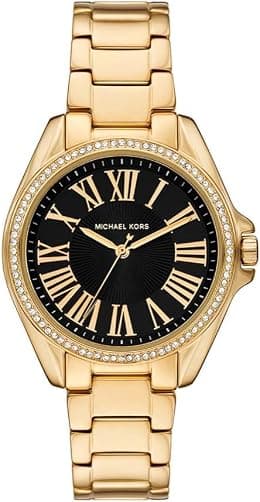 Michael Kors Kacie Three-Hand Stainless Steel Wrist Watch for Women, 39 mm Case Diameter, Black/Gold - Best Deal Finder