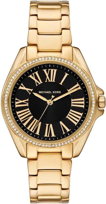 Michael Kors Kacie Three-Hand Stainless Steel Wrist Watch for Women, 39 mm Case Diameter, Black/Gold on Amazon.ae - Price Tracker