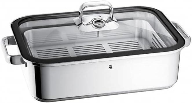 WMF Steamer 35 x 21.5 x 10 cm Approx. 3.5L WMF Vitalis Compact Glass Lid with Silicone Edge and Thermometer Aroma Steaming Rack Cromargan® Stainless Steel Polished Suitable for Induction Hobs على Amazon.ae - متتبع الأسعار