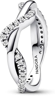PANDORA Timeless Sterling Silver Double Wave Ring with Clear Cubic Zirconia on Amazon.ae - Price Tracker