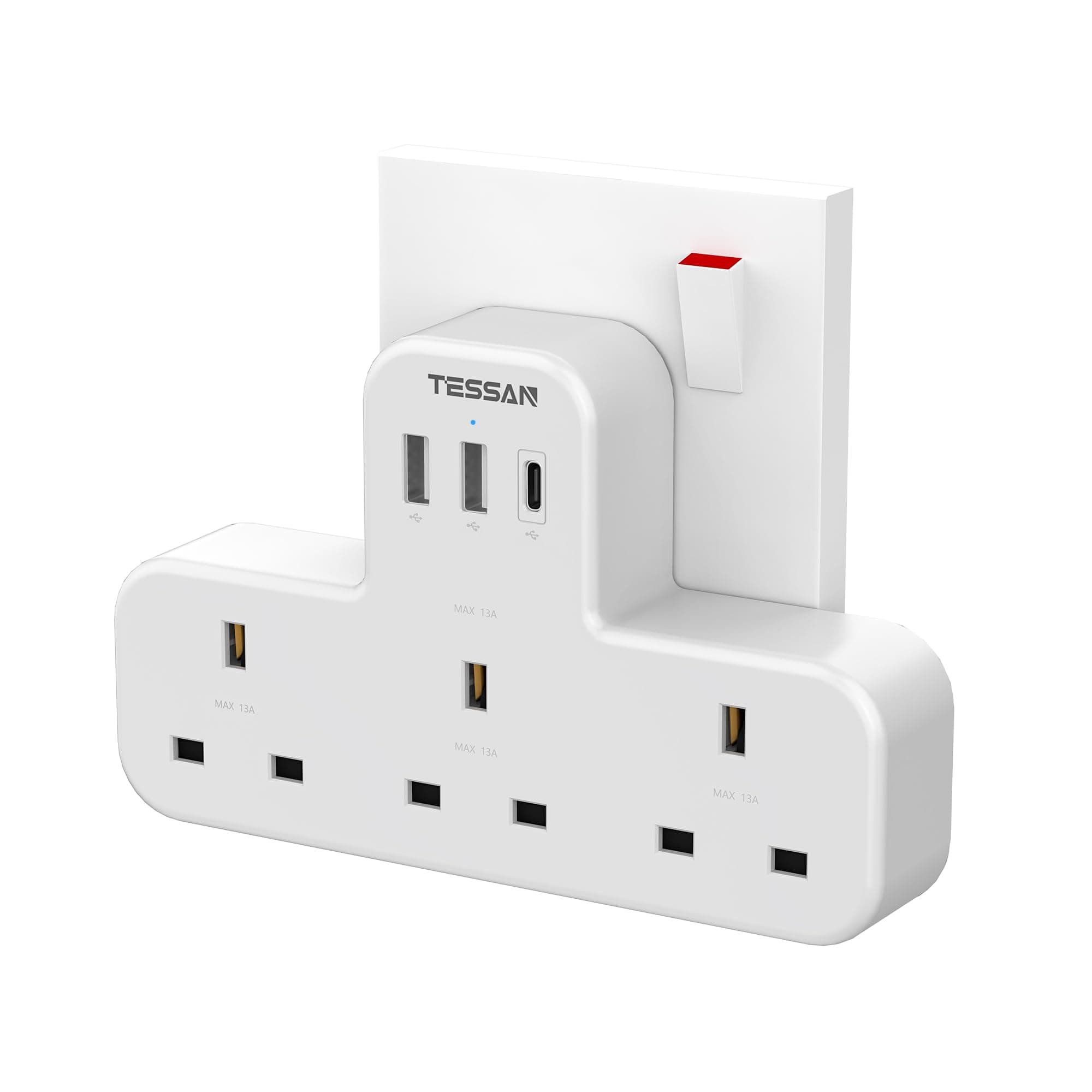USB C Charger Plug UK, TESSAN 3 Way Plug Extension Socket with 3 USB, Multiplug Charging Station for School Home, Kitchen, Office, School Supplies on Amazon.ae - Price Tracker
