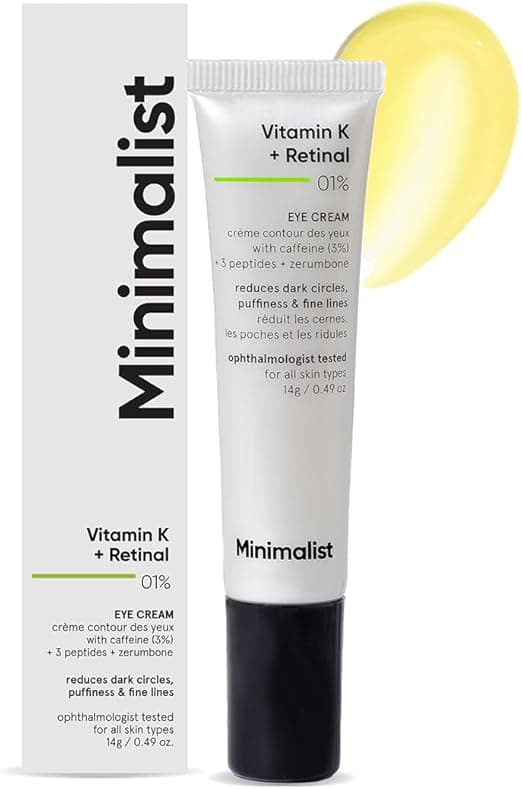 Minimalist Vitamin K + Retinal 01% Under Eye Cream | Reduces Dark Circles, Fine Lines | With Caffeine for Puffiness | For Women &amp; Men | 14 gm on Amazon.ae - Price Tracker