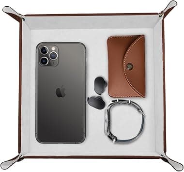 LEART Leather Valet Tray Organizer for Men and Women - Home and Office, Desk and Bedside Catchall holder for Wallets, Jewelry, Watches, Keys, Coins, Mobile, Cosmetics, TV Remote (Powder White) on Amazon.ae - Price Tracker