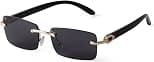 Fashion Rimless Sunglasses for Women Men Gangster Tinted Lens Frameless Shades Faux Buffalo Horn Glasses Rectangle Eyewear - Best Deal Finder