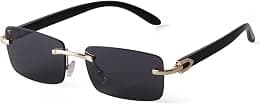 Fashion Rimless Sunglasses for Women Men Gangster Tinted Lens Frameless Shades Faux Buffalo Horn Glasses Rectangle Eyewear - Best Deal Finder