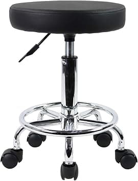 KKTONER PU Leather Round Rolling Stool with Foot Rest Swivel Height Adjustment Spa Drafting Salon Tattoo Work Office Massage Stools Task Chair Small (Black) on Amazon.ae - Price Tracker