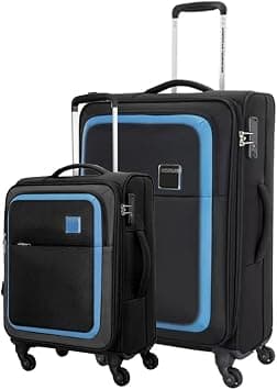 American Tourister Seville 2Pcs Set (57/69 cm), 4 Wheels, Soft Top, Polyester, Black|TSA Lock|Front Storage Compartment|Inner Mesh Zippered Pocket - 3 Years International Warranty on Amazon - Best Deal Finder