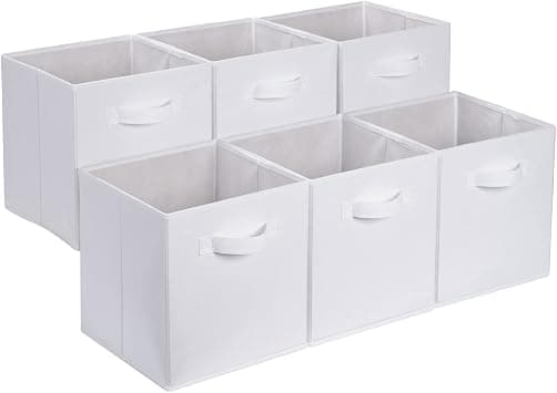 Amazon Basics Collapsible Fabric Storage Cube/Organiser with Handles, Pack of 6, Solid White, 26.6 x 26.6 x 27.9 cm - متتبع أسعار Amazon.sa
