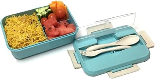 Wheat Straw Bento Lunch Box for Kids and Adults 3 Compartment Leakproof Lunch Box with Spoon and Fork Eco Friendly tiffn for School Office Travel BPA Free Food Container Green on Amazon.ae - Price Tracker
