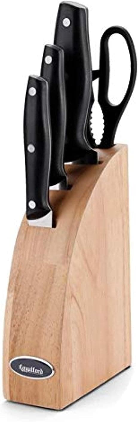 Royalford 5Pcs Kitchen Tool Set - Potable Block, Stainless Steel, Black, 3 Piece Knife, Kitchen Knife Utensil Set with Scissor and Knife Block on Amazon.ae - Price Tracker