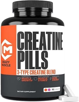 Crazy Muscle Creatine Monohydrate Pills Keto Friendly Muscle Builder 1 667 Mg Tablets Over 5000Mg Of Monohydrate Pyruvate Akg Optimum Strength Supplement 90 Count (Pack of 1) على Amazon.ae - متتبع الأسعار