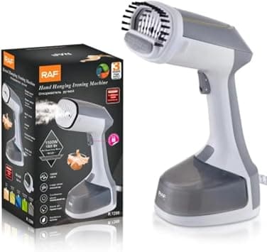 RAF 1500W Handheld Garment Steamer for Clothes, Portable Fabric Steamer with Large Detachable Water Tank, Fast Heat-up & Continuous Steam, Travel-Friendly Vertical Ironing Machine - R.1288G (White) on Amazon.ae - Price Tracker