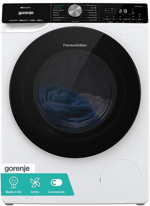 Gorenje WNS1X4ARTWIFI, 10.5 Kg Front Load Washing Machine with Inverter Motor, Wifi Enabled Operations, Wave Drum, 1400 RPM, White, Made in Slovenia, 1 Year Warranty على Amazon.ae - متتبع الأسعار