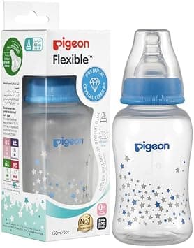 Pigeon Streamline Slim Neck, Plastic, baby feeding bottles, Ultra-Soft Silicone Nipple, Anti-Colic, BPA & BPS Free, 0+ Month, Assorted Colors, 150ml على Amazon.ae - متتبع الأسعار