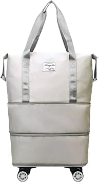 Storite Nylon 61 Cm Travel Duffle Bag With Wheels Expandable Foldable Bag For Travel Waterproof With Rolling Detachable Wheels, Grey, 61 cm (L) x 40 cm (W) x 21 cm (H), Luggage on Amazon.ae - Price Tracker