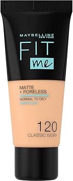 Fit Me Foundation, Matte & Poreless, Full Coverage Blendable Normal to Oily Skin, 120 Classic Ivory 30ml on Amazon.ae - Price Tracker