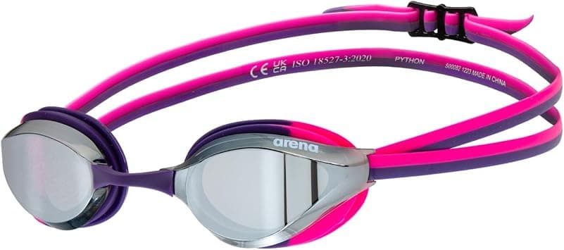 ARENA Unisex Kids Junior Python Swim Racing Goggles for Swimming Ages 6 to 12 Young Competitive Swimmers, Small Frame, Anti-Fog Mirror Lens, Silver/Shocking Pink/Plum - Best Deal Finder