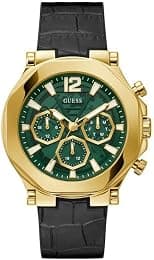 GUESS US Men's Gold-Tone and Black Croc Multifunction Watch - Best Deal Finder
