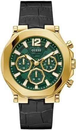 GUESS US Men's Gold-Tone and Black Croc Multifunction Watch - Best Deal Finder