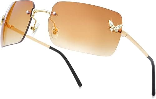 knliwkm Rimless Rectangle Y2k Sunglasses for Women Men Cute Small Clear Frameless Tinted Lens 2000S Fashion Shades Butterfly on Amazon.ae - Price Tracker