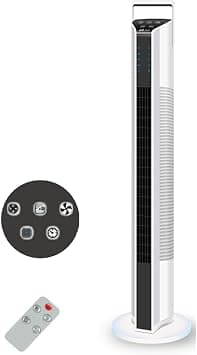 Bladeless Tower Fan with Remote Control, 90° Oscillating Vertical Fan for Bedrooms, Quiet Small Cooling Tower Fan, 15-Hour Timer, Kid- and Pet-Friendly on Amazon.ae - Price Tracker