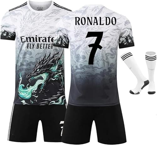 RMA 2024/25 Season Black White Dragon Pattern Special Edition Jersey Set – Ronaldo #7 – Boys, Teens & Men Football Uniform with Shorts & Socks, Breathable Soccer Shirt (16–3XL) on Amazon.ae - Price Tracker
