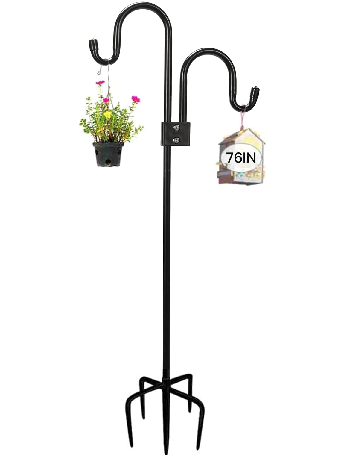 ADTSADDTO Double Shepherds Hook for Outdoor, 28.5 to 76 Inch Adjustable Bird Feeder Pole for Outside with 5-Prong Base, Heavy Duty Garden Hook for Plant Hanger Stand, Lanterns, Wind Chime on Amazon.ae - Price Tracker