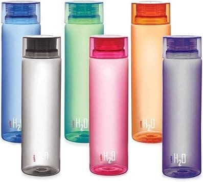 Cello H2O Round Unbreakable Plastic Water Bottle | Lid is sealed by a silicone ring Best Usage for Office/School/College/Gym/Picnic/Home/Fridge | 1 Liter | Assorted, Set of 6 - Best Deal Finder