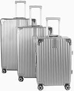Generic 3-Piece Aluminum Frame Poly Carbon Material Luggage Set: Large (28"), Medium (24"), Carry-On (20") Silver Hard Shell Suitcases with Spinner Wheels, TSA Lock, and Elastic Cross Straps - Amazon.ae Price Tracker
