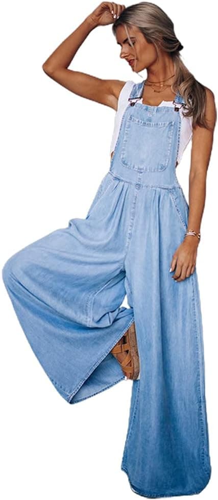 IDEALSANXUN Wide Leg Denim Jumpsuit for Women Denim Romper Jean Loose fit Overalls, Light Blue, XL on Amazon.ae - Price Tracker