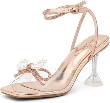 Shoe Land Womens SL-NAOMI Clear Heeled Sandals with Double Bowknots Open Toe Stiletto High Heel Dress Party Wedding Crystal Shoes on Amazon.ae - Price Tracker