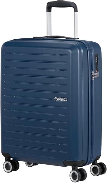 American Tourister Aerojoy Suitcase, Cabin Size 55 cm / 20 inch, 4 Wheels, Hard Top, ABS, Dark Blue|TSA Lock|Inner Mesh Zippered Divider|Cross Ribbons|Lightweight - 3 Years International Warranty on Amazon.ae - Price Tracker