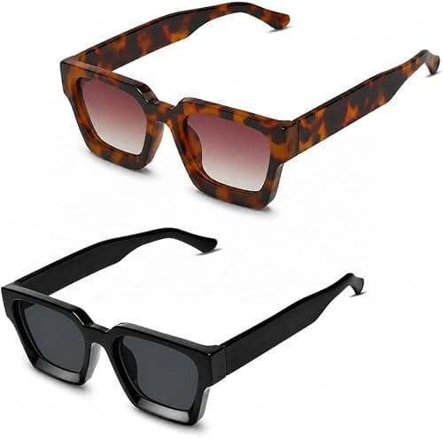 Thick Square Sunglasses for Men Women Retro Chunky Rectangle Shades Vintage Style Fashion Accessories on Amazon.ae - Price Tracker