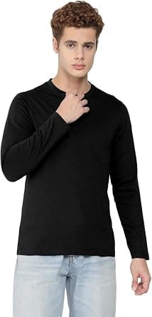 Deniklo Men's Full Sleeves Regular Fit Round Neck T-Shirt 100% Cotton Bio-Washed, Heavy Fabric on Amazon - Best Deal Finder