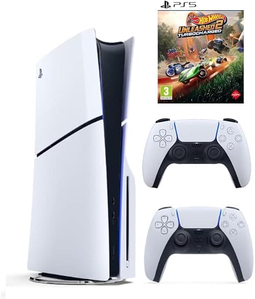 Sony PlayStation 5 Slim Disc Console with Extra Dualsense White Controller and Hot Wheels Unleashed 2 Turbocharged- International Version على Amazon.ae - متتبع الأسعار