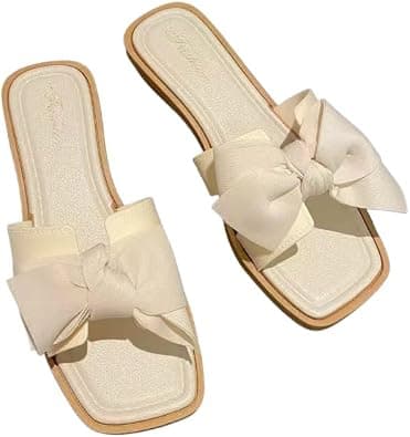 Womens Sandal Ladies Slippers Women's Bow Knot Slides Open Toe Flat Sandals Summer Slip On Slippers on Amazon.ae - Price Tracker