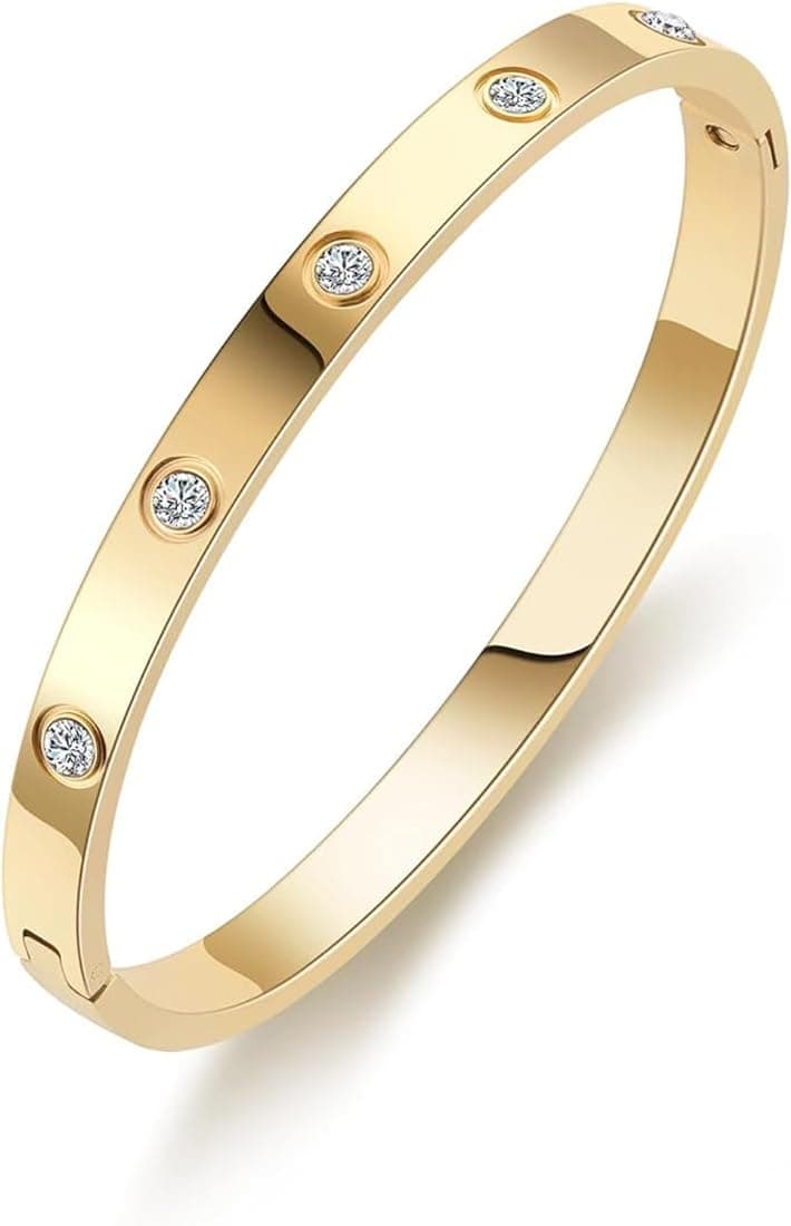 Shining Diva Fashion 18K Gold Plated Stainless Steel Openable Crystal Bracelet | Cuff Bangle | Friendship Couple Wedding Gifts for Mother Sister Wife Girlfriend | Anti Tarnish Jewellery on Amazon.ae - Price Tracker
