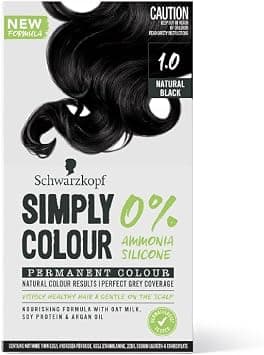 Schwarzkopf Simply Color Permanent Hair Colour, 0% Ammonia & Silicone for Natural Color Results, Dermatologist Tested hair colour with PPD & PTD Free formulation, 1.00 Jet Black, 142.5ml - Best Deal Finder