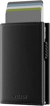 Credit Card Holder RFID Blocking Genuine Leather Pop Up Card Wallet with Banknote Compartment, ID Window, Coin Pocket and Magnetic Closure (TOP GRAIN PREMIUM BLACK) on Amazon.ae - Price Tracker