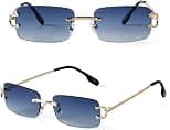 SDinm Small Narrow Rimless Sunglasses Fashion Frameless Rectangle 90s Tinted Glasses Shades for Women Men - Best Deal Finder