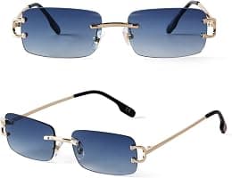 SDinm Small Narrow Rimless Sunglasses Fashion Frameless Rectangle 90s Tinted Glasses Shades for Women Men - Best Deal Finder