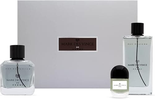 M MARK DES VINCE Homme Eau De Parfum Gift Set For Men EDP 100ML + Eau Fraiche 200ML + Concentrated Perfume 15ML (Pack of 3) على Amazon.ae - متتبع الأسعار