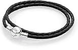PANDORA Moments doppeltes schwarzes Lederarmband mit Kugelverschluss aus Sterling Silber, Kompatibel Moments, Größe: 44cm, 590745CBK-D4 - متتبع أسعار Amazon.sa