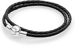 PANDORA Moments doppeltes schwarzes Lederarmband mit Kugelverschluss aus Sterling Silber, Kompatibel Moments, Größe: 44cm, 590745CBK-D4 - متتبع أسعار Amazon.sa