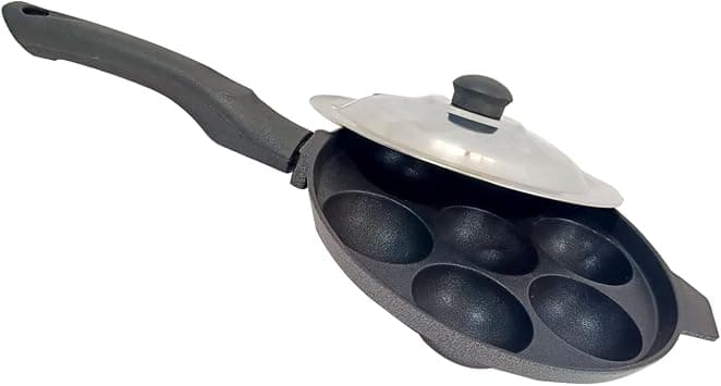 G & D Appam Pan Non Stick Ebelskiver Patra Pancake Mold Aluminium Appachatty Paniyaram Pan 7 Cavity Paniyarakkal Patra Egg Pan Maker Appe Pan with Stainless Steel Lid على Amazon.ae - متتبع الأسعار